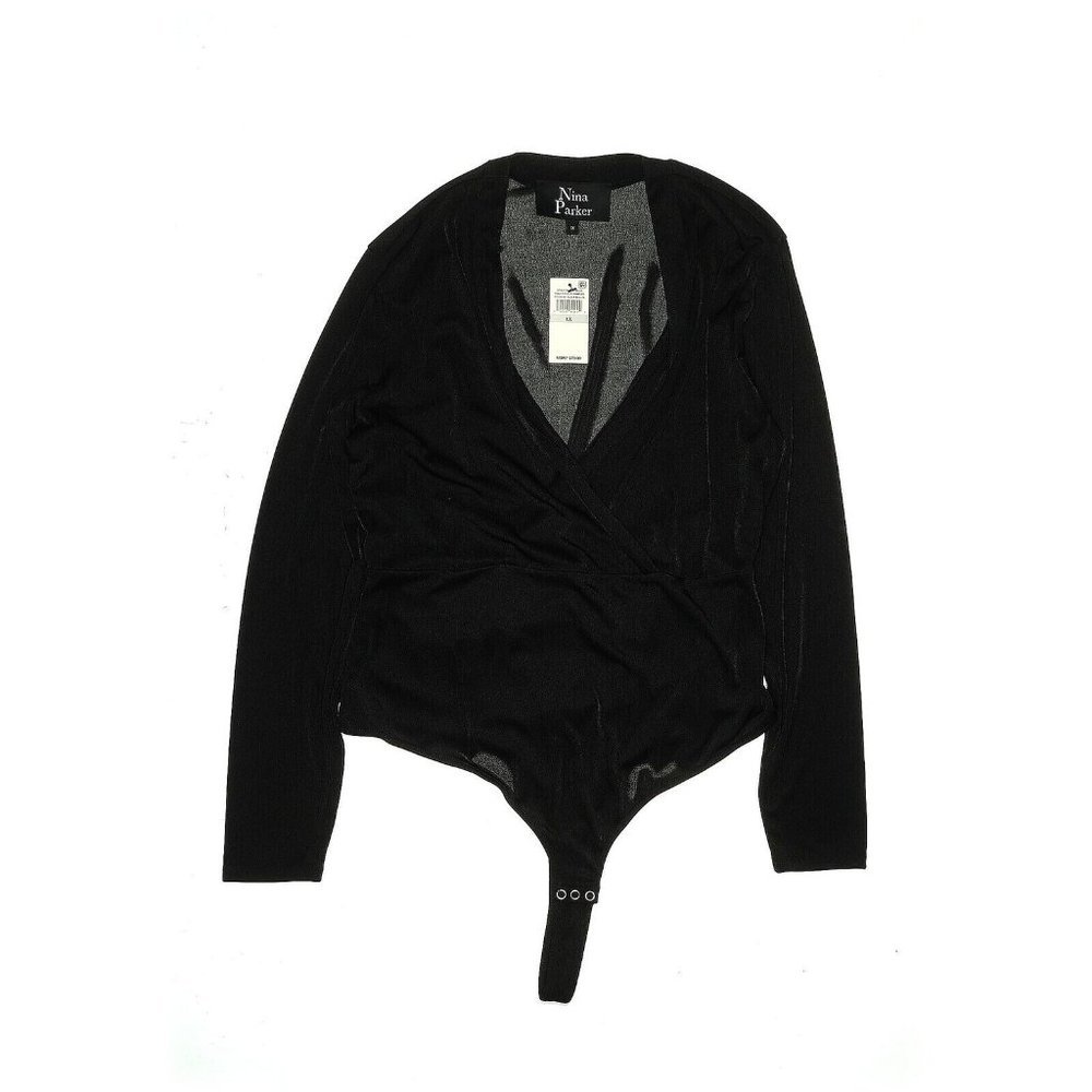 Nina Parker Women Plus Size Black Long Sleeve Bodysuit Mesh Size 2X Snap Button